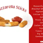 Arby's mozzarella sticks with marinara sauce and text listing select ingredients.