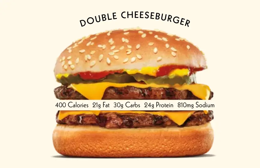 Double cheeseburger from Burger King with list of nutrition facts.