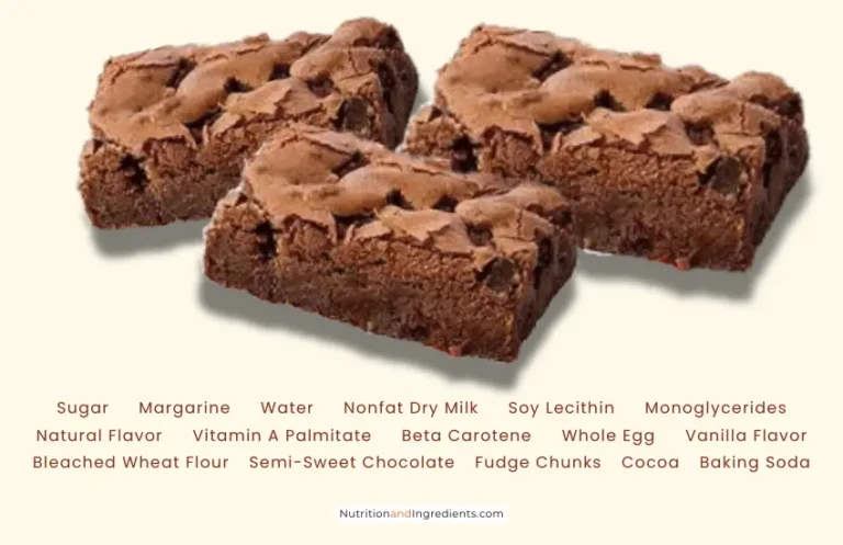 Three chocolate fudge brownies from Chick-fil-A and list of ingredients.