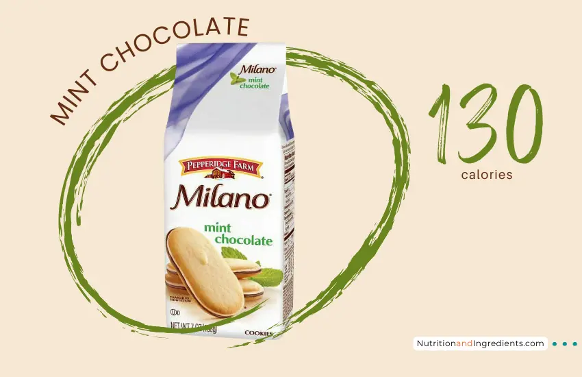 Package of mint chocolate cookies from Pepperidge Farm and text '130 calories'.