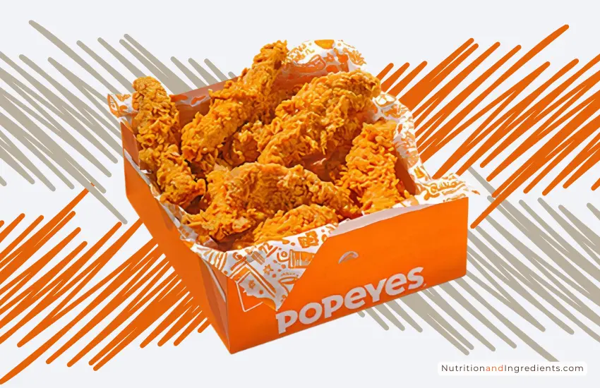 Container of chicken tenders from Popeyes restaurant.