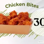 Order of chicken bites from Shake Shack restaurant with text '300+ calories'.