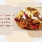 Taco Bell Beefy Melt Burrito with text listing select ingredients.