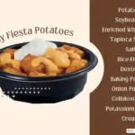 Taco Bell Cheesy Fiesta Potatoes with text list of select ingredients.