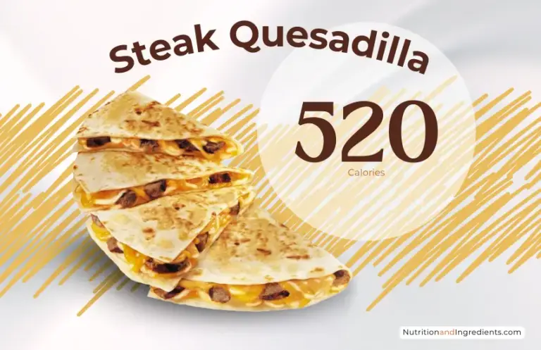 Steak and cheese quesadilla from Taco Bell with text '520 calories'.