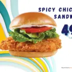 Fried chicken sandwich from Wendy's with text '490 calories'.