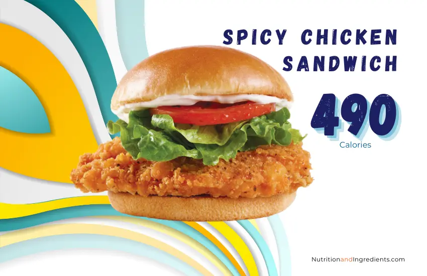 Fried chicken sandwich from Wendy's with text '490 calories'.