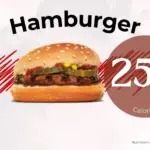 Burger King hamburger with text '250 calories'.