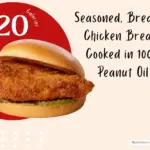 Chicken sandwich from Chick-fil-A restaurant with text '420 calories'.