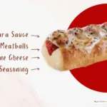 Firehouse Meatball sub sandwich with text 'meatball, seasoning, marinara sauce'.