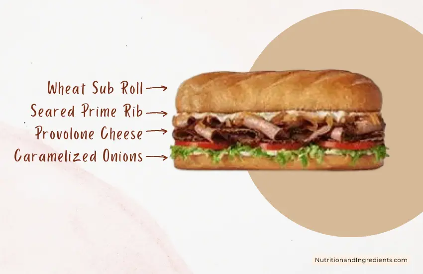 Firehouse Subs Prime Rib Steak and text listing what's on the sandwich