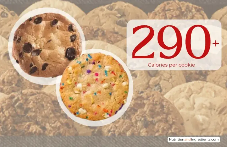 Chocolate chip and sugar cookie from Firehouse subs with text '290+ calories per serving'.