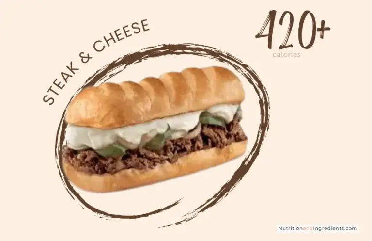 Hot steak & cheese sub sandwich from Firehouse Subs restaurant with text 420+ calories'.