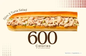 Tuna salad sandwich from Jimmy John's with text '600 calories.'