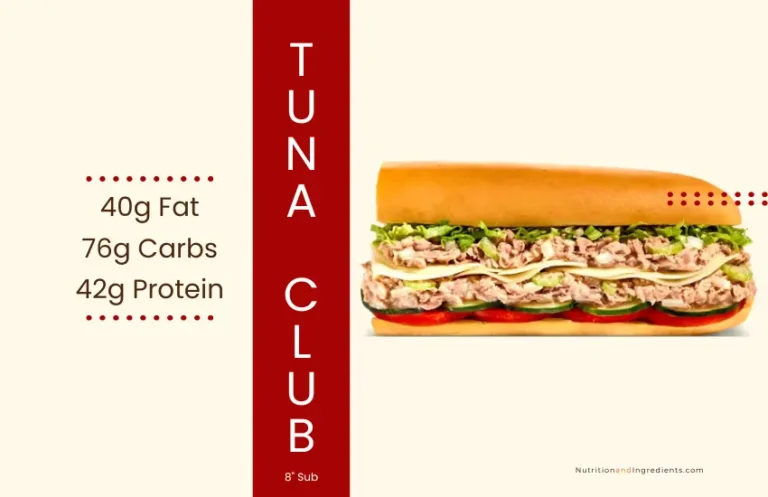 Jimmy John's Tuna Club sandwich with summary nutrition facts.