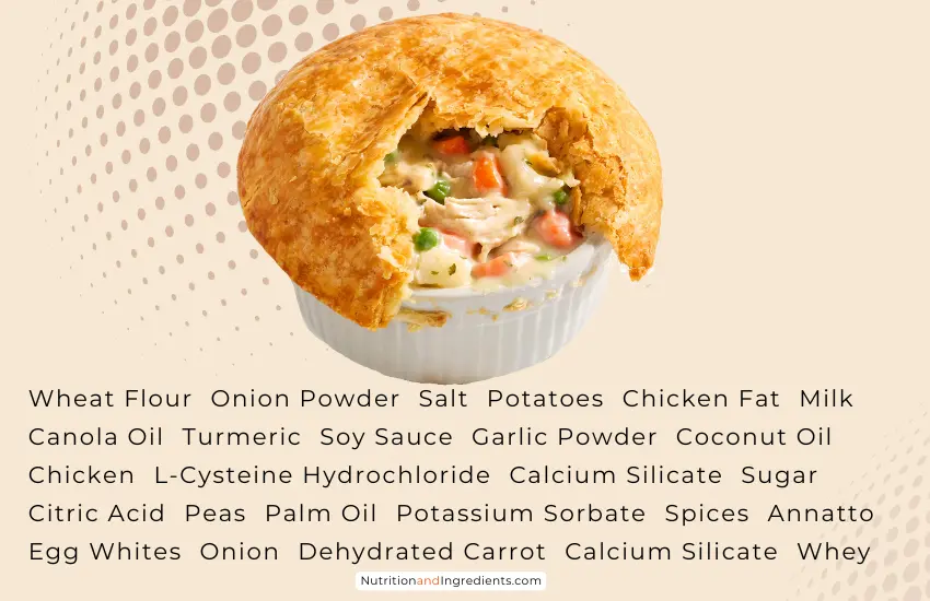 KFC Chicken Pot Pie and text listing select ingredients.