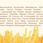 Stack of french fries with text list of ingredients for KFC fries.