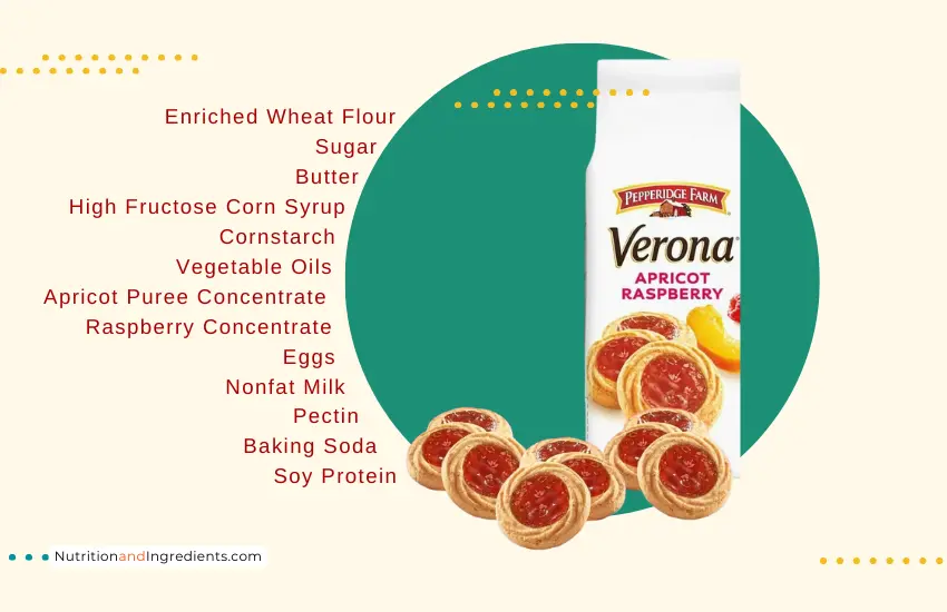 Apricot Raspberry shortbread cookies from Pepperidge Farm with text listing ingredients.