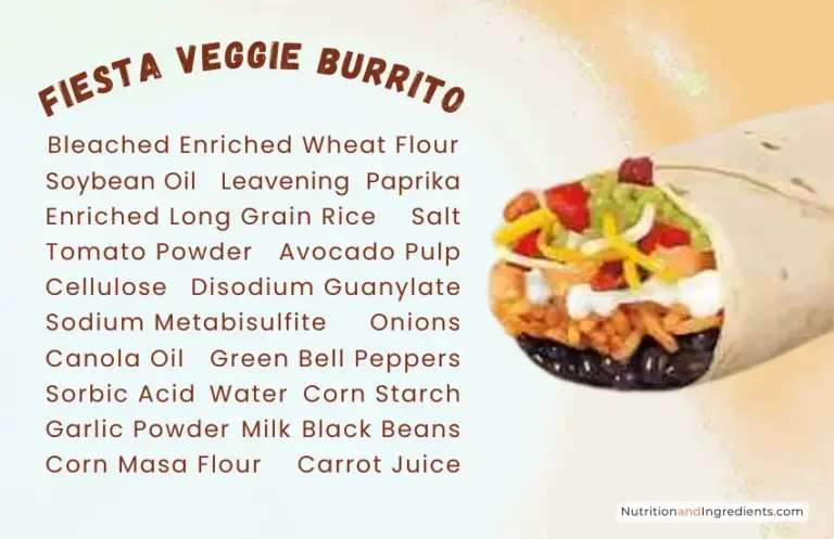 Taco Bell Fiesta Veggie Burrito with a text list of many of the ingredients.