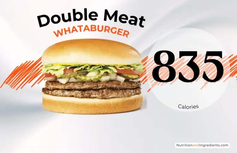 Double meat hamburger from Whataburger restaurant with text '835 calories'.