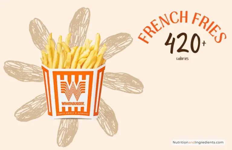 Order of french fries from Whataburger fast food restaurant and text '420+ calories'.