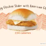 Fried chicken slider sandwich from White Castle with text '230 calories'.