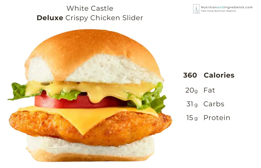 White Castle deluxe crispy chicken slider with lettuce, tomato, cheese.