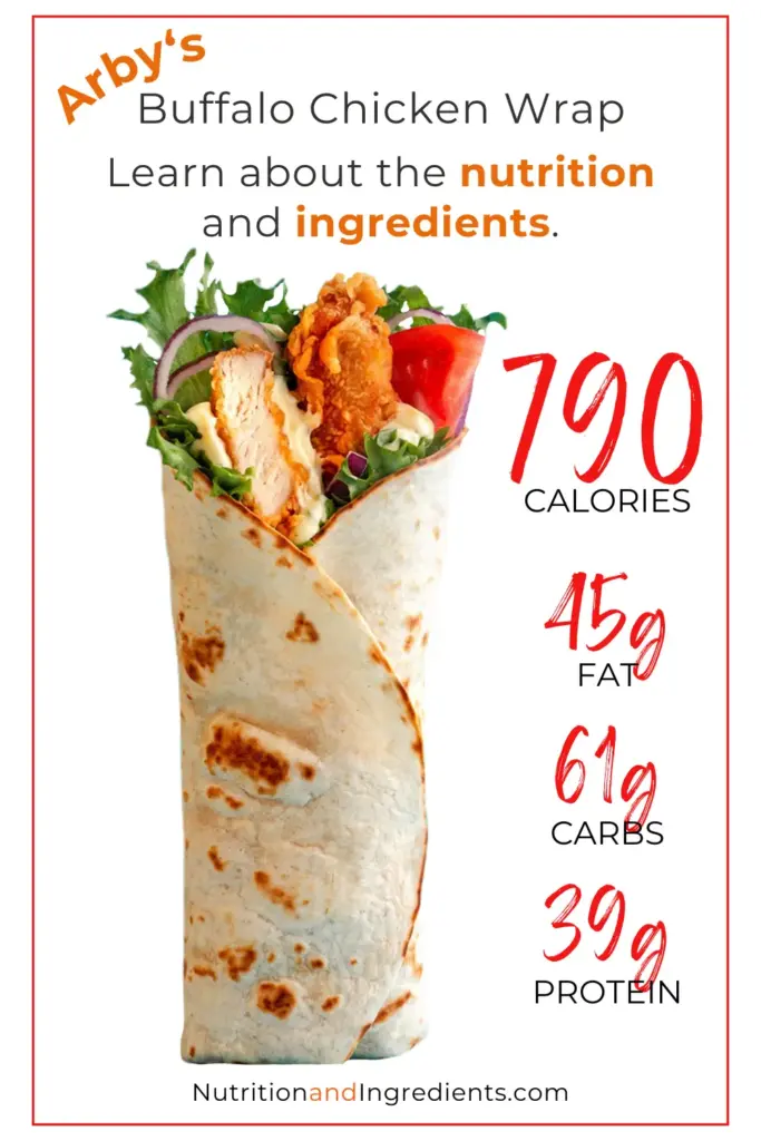 Buffalo chicken wrap with text '790 calories'.