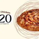 BBQ Chicken pizza from Barro's restaurant and text '320 calories per large slide'.