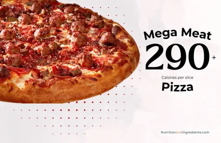 Mega Meat pizza from Barro's restaurant with text '290 calories'.