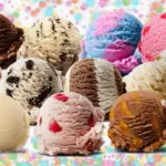 Scoops of ice cream and sorbet in various flavors from Baskin Robbins.