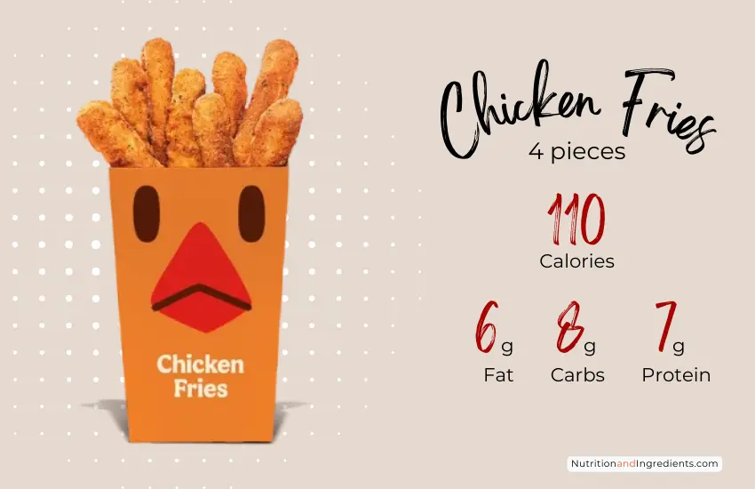 Container of Chicken Fries with nutrition facts summary.