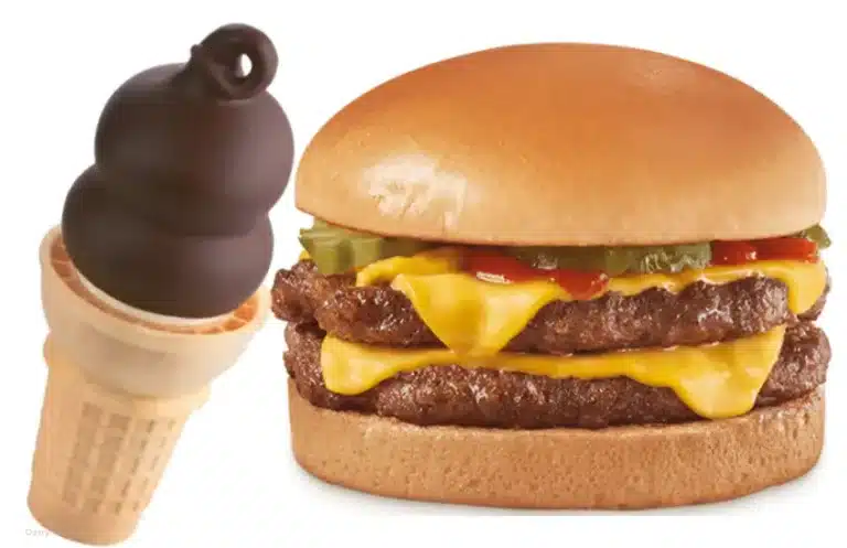 Dairy Queen cheeseburger and chocolate dipped cone.