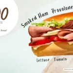 The Pepe sub sandwich offered at Jimmy John's restaurant and text listing calories, smoked ham, and cheese.