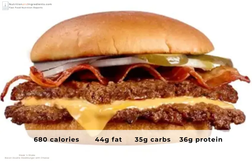 Steak 'n Shake bacon steakburger with text "680 calories".
