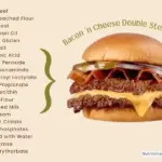 Cheeseburger with bacon from Steak 'n Shake restaurant with text listing ingredients in the sandwich.