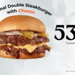 Double patty cheeseburger from Steak 'n Shake with text '530 calories'