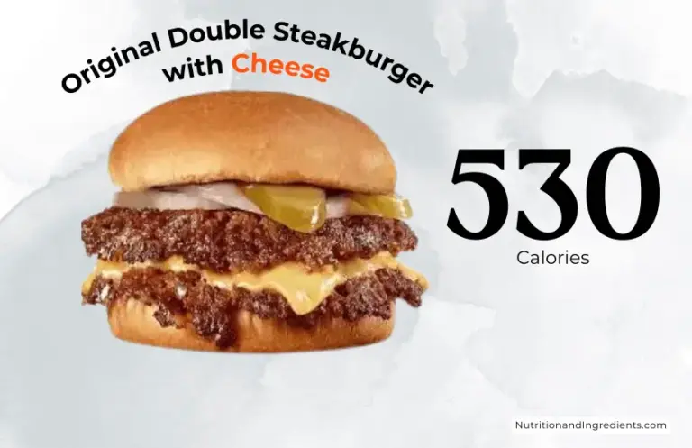 Double patty cheeseburger from Steak 'n Shake with text '530 calories'