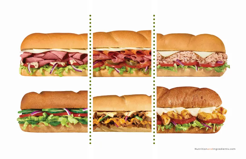 Various sub sandwiches from Subway.