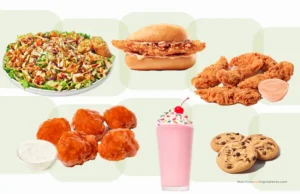 Salad, chicken, and dessert treats from Zaxby's restaurant.