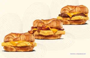 Three types of breakfast croissant sandwiches from Burger King.