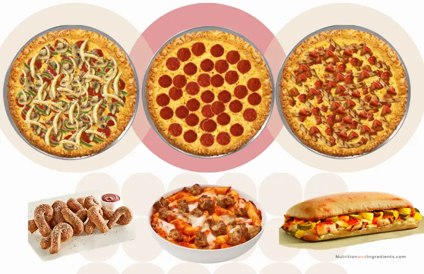 Pizzas, sandwiches, and pasta from Domino's Pizzeria.