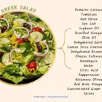 Greek salad from Panera Bread with text listing the ingredients.