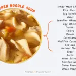 Panera Bread chicken noodle soup with text listing ingredients.