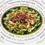 Caesar salad with chicken from Panera Bread with text listing many of the ingredients.