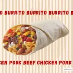 Burrito offered on TacoTime's menu with text 'burrito, pork, beef, chicken'.