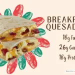 Breakfast quesadilla from TacoTime fast food restaurant and text listing nutrients.