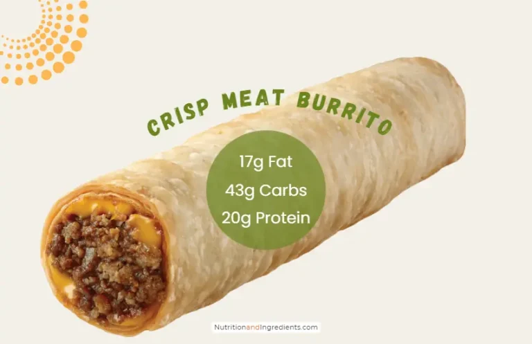 Crisp meat burrito from TacoTime with a list of nutrition facts.