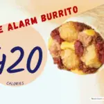 Burrito from TacoTime with text 'five alarm burrito: 420 calories'.