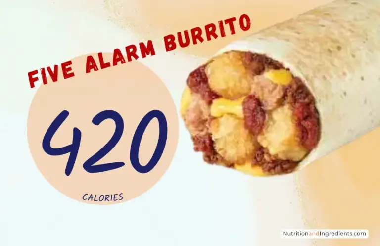 Burrito from TacoTime with text 'five alarm burrito: 420 calories'.